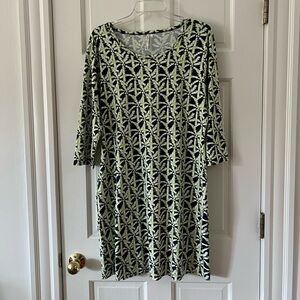 Lulu-B Blue and Green Leaf Print dress UPF 50 Large
